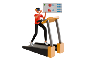 Man Wearing Vr Glass And Running On Treadmill 3D Illustration. man running on treadmill using VR 3D Illustration png