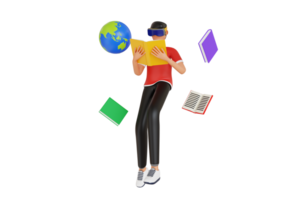Man studying using VR glasses 3D Illustration. 3D Illustration of Virtual Reality Use in Learning png