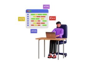 Full Stack Developer 3D Illustration. Full stack developer working on project 3D illustration png