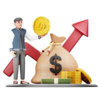 3D Character Illustrating Investment Saving Fund. Modern Cartoon Illustration for Financial and Investment Themed Digital Art Projects png
