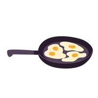 Fried eggs in a frying pan. Cooking eggs. Food for breakfast. Illustration isolated on white background vector