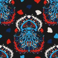 a pattern with an octopus and shells on black vector