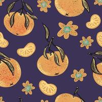 Texture stylized pattern with tangerines seamless endless rapport with overlapping pattern vector