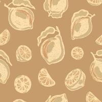 a pattern with lemons and oranges on a beige background vector
