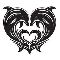 Silhouette of Two Dolphins Forming a Heart vector