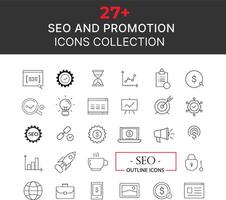 Thin line icons set of marketing - search engine optimization, advertising and promotional campaigns. Outline symbol collection. vector