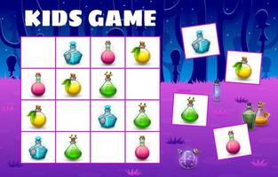 Halloween kids sudoku game with potion bottles vector