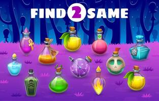 Find two same Halloween magic potion bottles task vector
