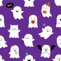 Halloween kawaii ghost characters seamless pattern vector