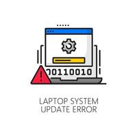 Laptop system software update error line icon vector