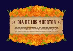 Day of the dead banner with scroll and marigolds vector