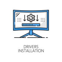 Computer monitor software installation line icon vector