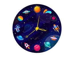 Galaxy space clock features space-themed elements vector