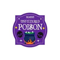 Halloween potion label, witch cauldron with bones vector
