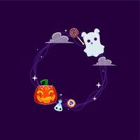 Halloween frame adorned with funny ghost, pumpkin vector