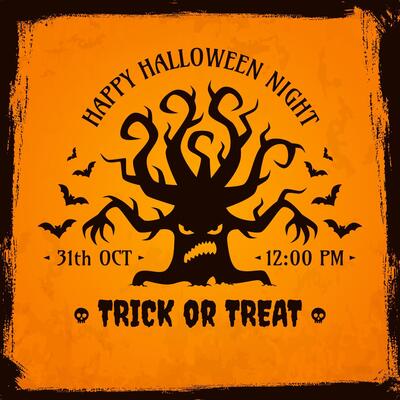 Halloween grunge poster with scary tree invitation