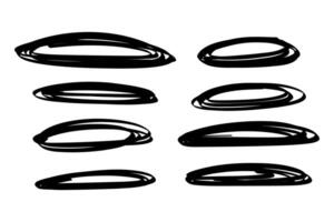 Set of hand drawn highlighters on a white background. Oval-shaped sketch marker. Highlight text stock illustration vector