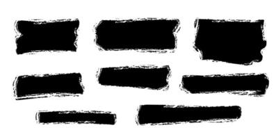 Set of grunge rectangle strokes. Set of painted black stripes. Lines isolated on white background. Black paint hand drawn texture. vector