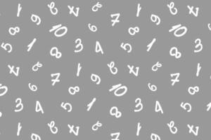 Mathematical pattern on a gray background - different numbers in random order. School template for children. Seamless abstract pattern. Education vector