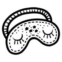 Cute sleep mask in sketch style on white background. Black linear illustration vector