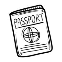 Linear drawing of passport on white background. Linear drawing passport control, travel concept vector