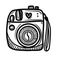 Modern polaroid drawing on white background. Line drawing of polaroid camera in sketch style. Line illustration vector