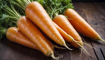 Fresh Carrots on Wooden Table photo