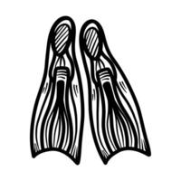 Diving flippers in linear style illustration. Sketch drawing on white background vector