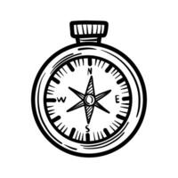 Compass round sketch drawing on white background. Linear design icon illustration vector