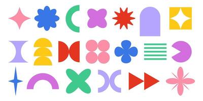 Abstract retro shapes, basic brutal forms and figures in Y2K aesthetics vector