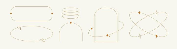 Modern Minimalist Aesthetic Line Elements Trendy Linear Frames with Stars, Arches vector