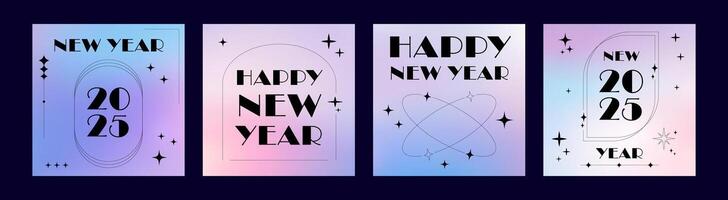 New Year 2025 Square Card Set. Modern Design Post Templates. Aesthetic gradient backgrounds with geometric abstract shapes vector