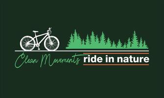 Illustration of a bicycle silhouette and trees in a composition with lettering alluding to clean transport and nature preservation. vector