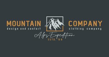 Snowy mountain silhouette illustration in graphic style and in composition with lettering. vector