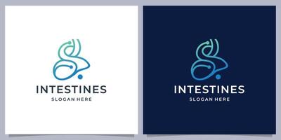 creative line abstract intestines logo design template on white and dark background. vector
