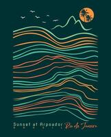 Illustration in graphic style of the sunset in Arpoador, Rio de Janeiro, Brazil. Art in simple, uncluttered lines. vector