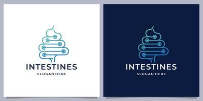 minimal intestine linear style with dot tech logo template illustration. vector