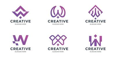 set of abstract w logo design. icon set letter w bundle for business of company vector