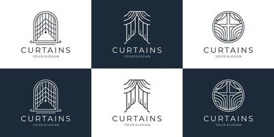 set of mono line curtains logos collection. Different kinds of windows curtains outline icons set illustration. vector