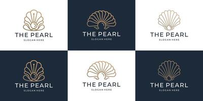 set of minimalist seashells logo inspiration with golden color branding. vector