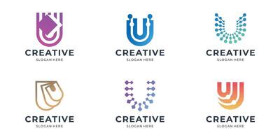 set of abstract u tech logo design. icon set letter u mega bundle for business of company,technology. vector
