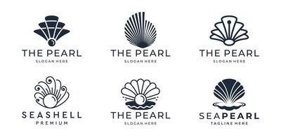 set of pearl logo design inspiration. abstract collection of various seashells isolated on white background vector
