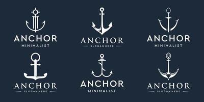 set of anchor logo and bundle of ocean sailing boat icon illustration design vector