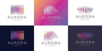 set of Aurora logo icon design template flat and gradient color branding. vector