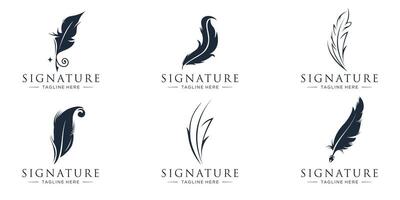 feather pen ink signature symbol. set of abstract signature feather pen logo design template on white background. vector