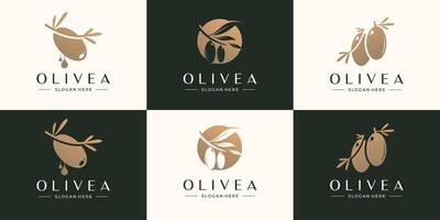 Olive logo collection with creative element shape concept with golden color branding. vector
