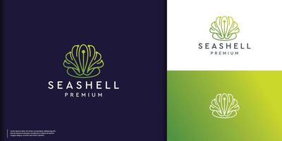 Seashell with pearl logo icon design template thin linear style illustration. vector