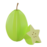 Vibrant Starfruit Rendered in Colorful. 3D Render png