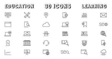 Education and Learning thin line icons set. Education, School, Learning editable stroke icons. vector