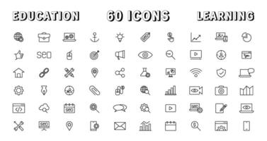 Education and Learning thin line icons set. Education, School, Learning editable stroke icons. vector